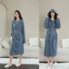 Terry Shower Kimono Robes Hooded For Women Long Sleeves Towel Bathrobe With Waist Girdle Female Cotton Sleepwear For Home Wear
