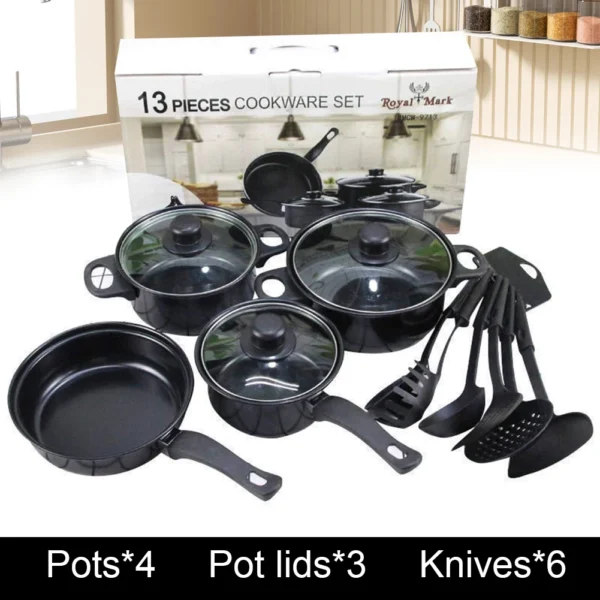 12Pcs Non Stick Cookware Set Milk Pot Maifan Stone Frying Pan with Lid Cooking Pot Set for All Types of Cooker