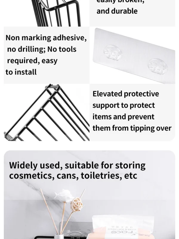 Wall‑Mounted Corner Storage Rack – Punch‑Free Single Shelf