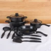 12Pcs Non Stick Cookware Set Milk Pot Maifan Stone Frying Pan with Lid Cooking Pot Set for All Types of Cooker