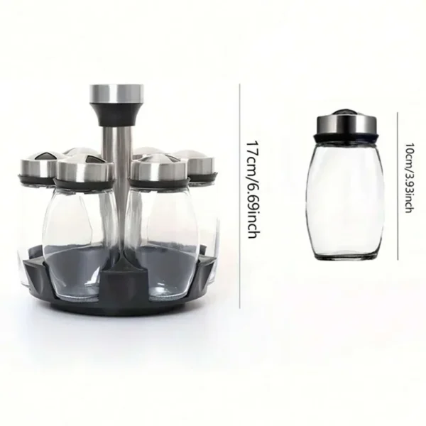 1set Spice Jar Set Rack Glass Organizer Rotating Glass Seasoning Sugar Pepper Bottles Salt Shakers Holder Kitchen Storage Rack