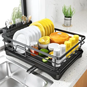 Sb63aa70ca17347dda72d751e4e42e6a3O.webp Dish Drying Rack for Kitchen Counter Large Dish Rack with Drainboard Rustproof Dish Drainer with Utensil Holder for Sink