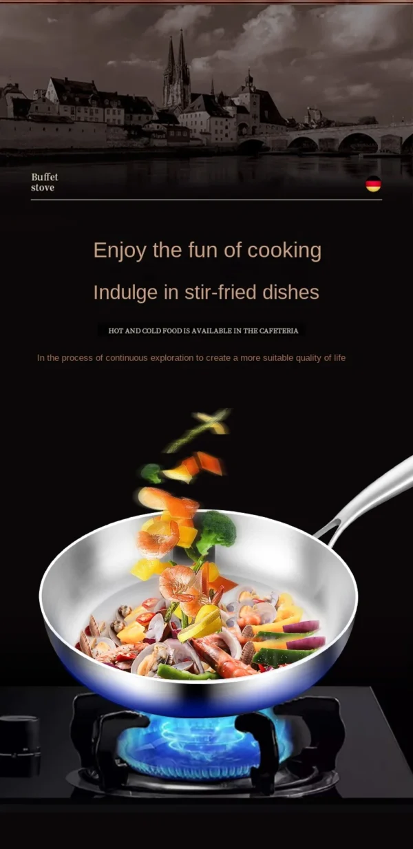 1pc 304 Stainless Steel Frying Pan, NonStick Pan Fried Steak Pot Uncoated Kitchen Cookware For Gas Stove and Induction Cooker