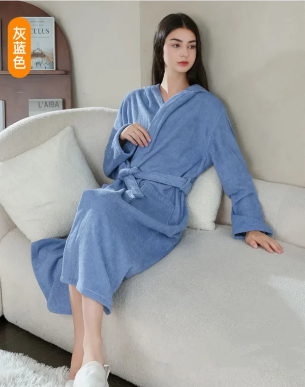 Terry Shower Kimono Robes Hooded For Women Long Sleeves Towel Bathrobe With Waist Girdle Female Cotton Sleepwear For Home Wear