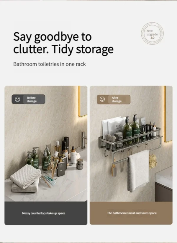 Wall‑Mounted Aluminum Bathroom Rack – Lacquered Single‑Tier Shelf