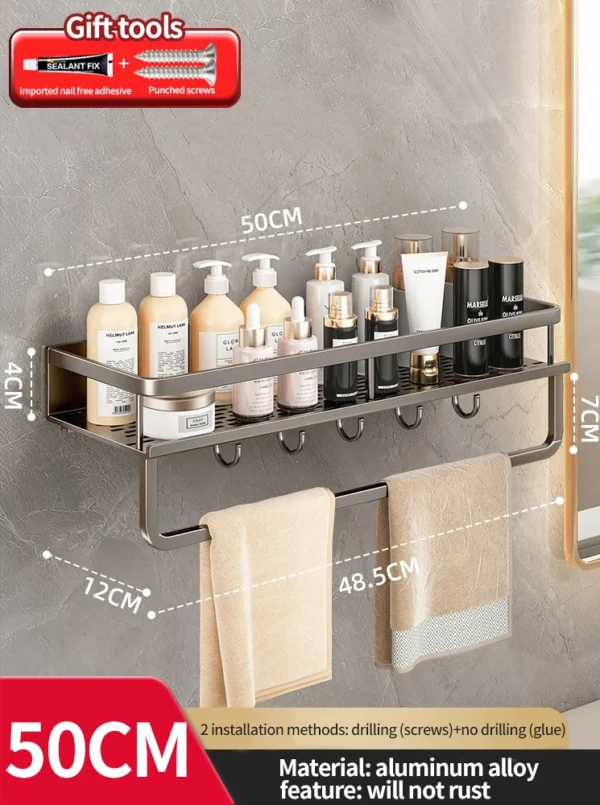 Sbadda8aa516e4f70979a2ffccc1e9615z-2.webp Bathroom Shelf – Space Aluminum Wall‑Mounted Single Tier Rack