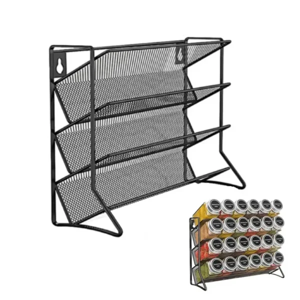 4 Tier Spice Jar Rack Wall Mounted Container Holder Spice Seasoning Organizer for Kitchen Countertop Cupboard Pantry Cabinet