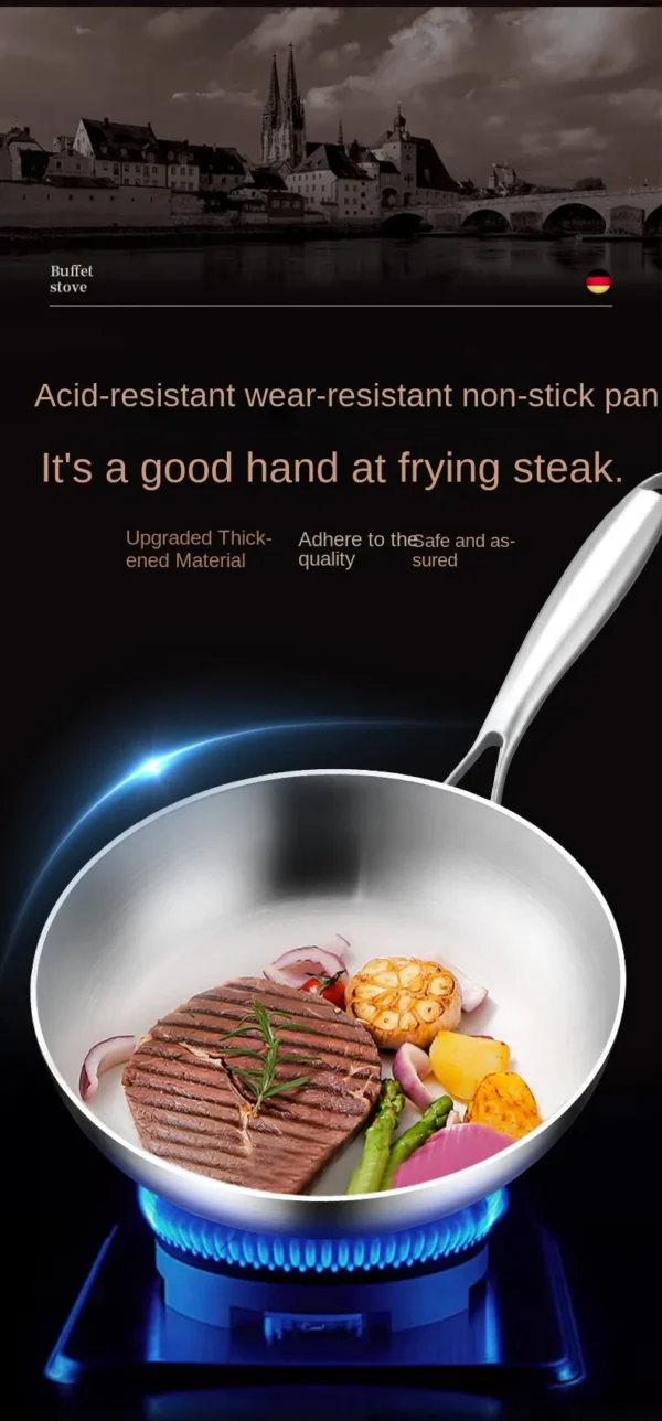 1pc 304 Stainless Steel Frying Pan, NonStick Pan Fried Steak Pot Uncoated Kitchen Cookware For Gas Stove and Induction Cooker