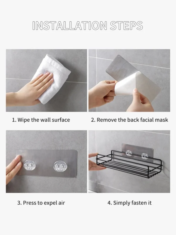 Black Iron Corner Bathroom Storage Rack – Punch‑Free Wall Mounted Shelf