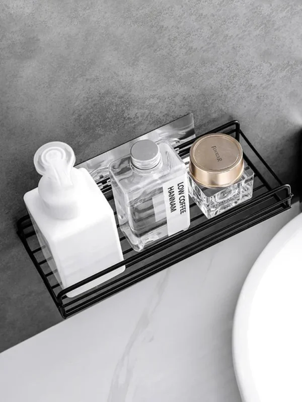 Black Iron Corner Bathroom Storage Rack – Punch‑Free Wall Mounted Shelf