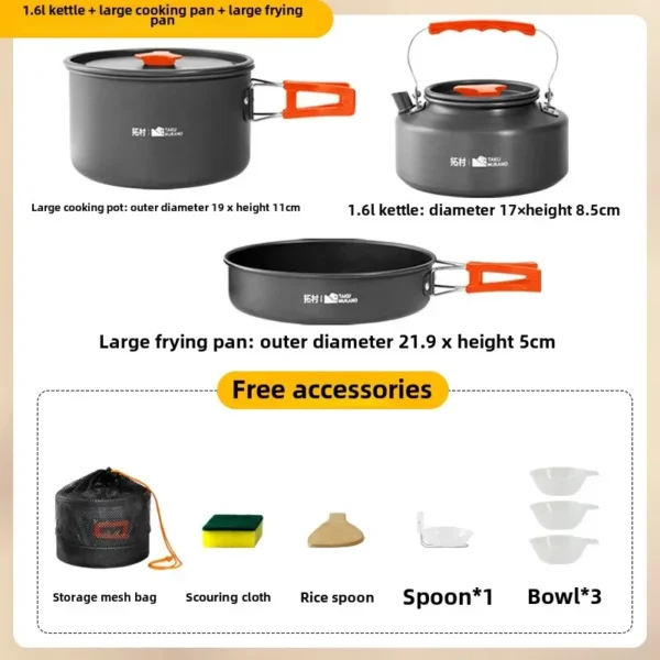 High Quality Outdoor Tableware Set Camping Cooking Set Camping Cookware Travel Tableware Picnic Set Teapot Non-stick Pots