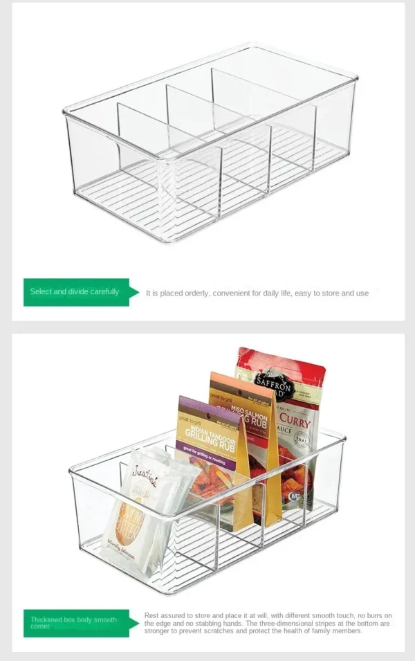 Refrigerator Organizer Bin Clear Plastic Food Storage Organizer Fridge Storage Box with Divider Freezer Pantry Kitchen Organizer