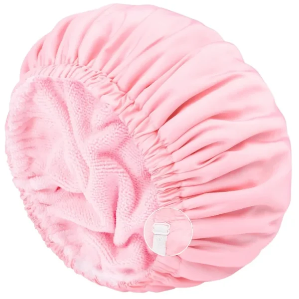 Adjustable Terry Lined Shower Cap for Women Triple Layer Waterproof Reusable Bath Hair Bonnet with Elastic Band