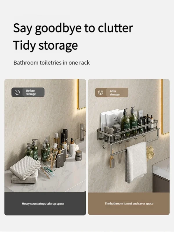 Wall‑Mounted Aluminum Bathroom Rack – Lacquered Single‑Tier Shelf