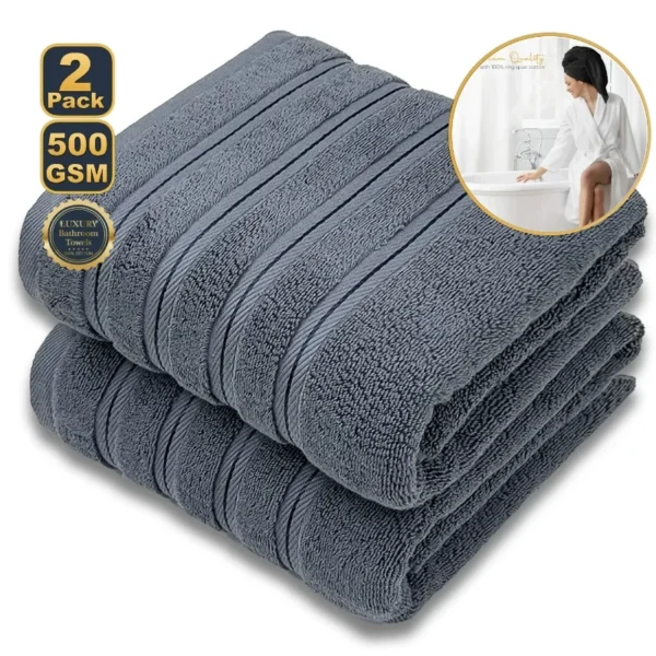 Sd4c6567c2c764143960c0ce3b47fed5dv.webp 2‑Piece Egyptian Cotton Bath Towel Set – Super Absorbent Quick‑Dry Terry Towels (White & Blue)