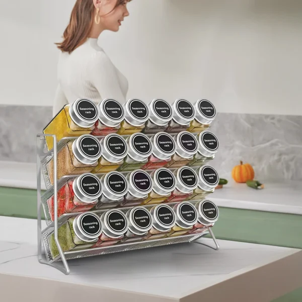 4 Tier Spice Jar Rack Wall Mounted Container Holder Spice Seasoning Organizer for Kitchen Countertop Cupboard Pantry Cabinet