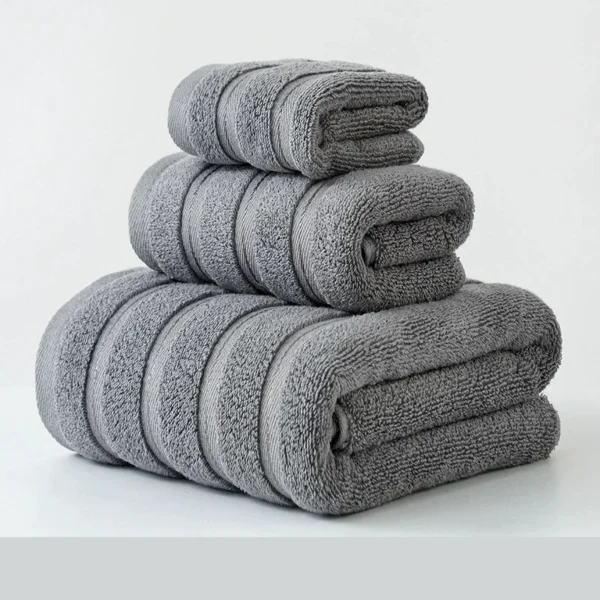 Sd5bf1ceb9adf46bb9c7f9f4ea46b0b9fR.webp 100%Cotton Towel Set Bundle Hand +Face+ Bath Towels Striped Soft Absorbent Solid White Grey Hotel Home Washcloth Drop Shipping