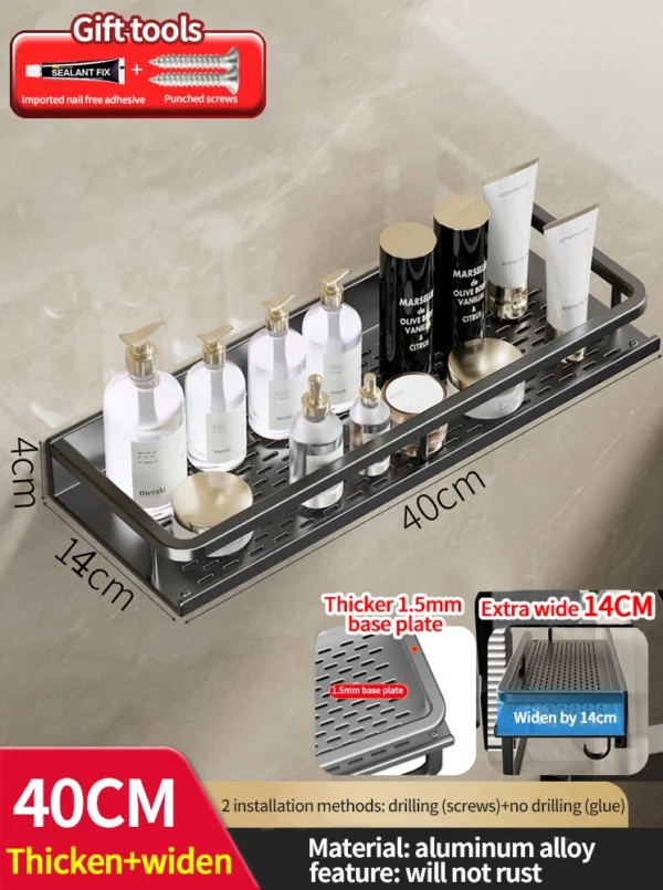 Wall‑Mounted Aluminum Bathroom Rack – Lacquered Single‑Tier Shelf