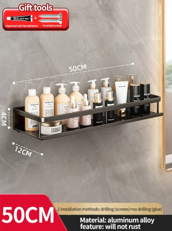 Wall‑Mounted Aluminum Bathroom Rack – Lacquered Single‑Tier Shelf