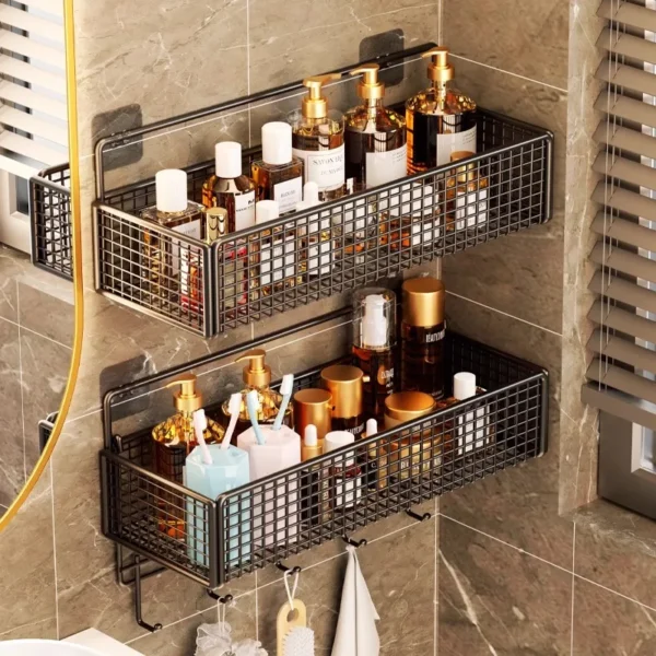 Non‑Perforated Wall‑Mounted Bathroom Storage Rack – Single Tier SUS304