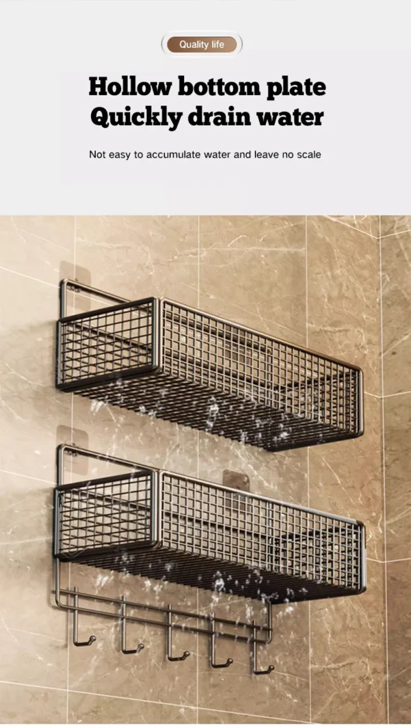 Non‑Perforated Wall‑Mounted Bathroom Storage Rack – Single Tier SUS304