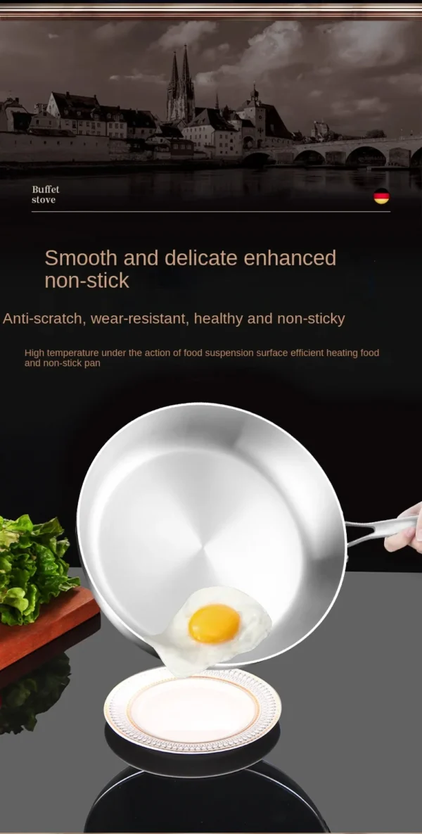 1pc 304 Stainless Steel Frying Pan, NonStick Pan Fried Steak Pot Uncoated Kitchen Cookware For Gas Stove and Induction Cooker
