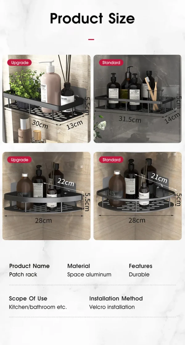 Se1c01f7d13f54a968fe527ea7a4cbb14Y.webp Bathroom Storage Rack – Wall‑Mounted Single‑Tier Corner Shelf