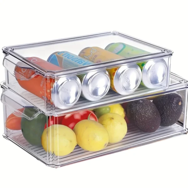2 Piece Refrigerator Organizer Bins, Clear Fridge Organizers and Storage, Stackable with Lids, Food Storage Containers