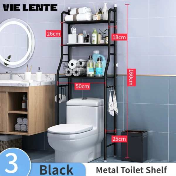 Floor‑Standing Metal Toilet Storage Rack – Punch‑Free Bathroom Organizer Shelf
