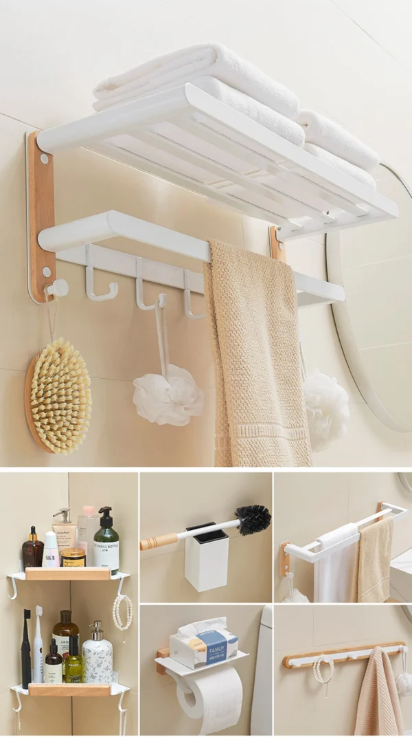 White Aluminum Bathroom Storage Rack – Folding Towel Rod & Wall‑Mounted Organizer
