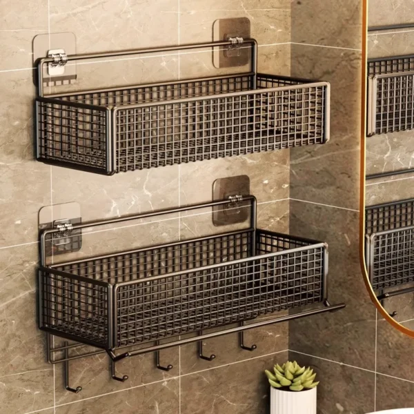 Non‑Perforated Wall‑Mounted Bathroom Storage Rack – Single Tier SUS304