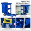 Commercial Janitorial Cart with 3 Tier Shelves, Professional Cleaning Cart with Rubbish Bag with Lid and Mop Mount for Hotel, Restaurant, Office, Blue