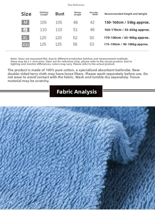 Pure Cotton Hotel Bath Robe – Unisex Kimono Towel Robe for Adults