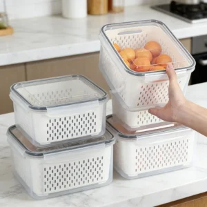 Fridge Organizer Drain Basket Refrigerator Storage Box Fresh Vegetable Fruit Boxes Storage Containers Household Pantry Organizer