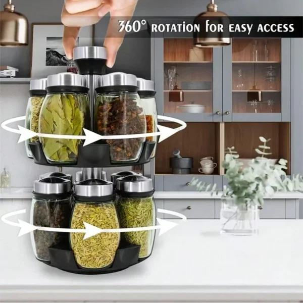 1set Spice Jar Set Rack Glass Organizer Rotating Glass Seasoning Sugar Pepper Bottles Salt Shakers Holder Kitchen Storage Rack