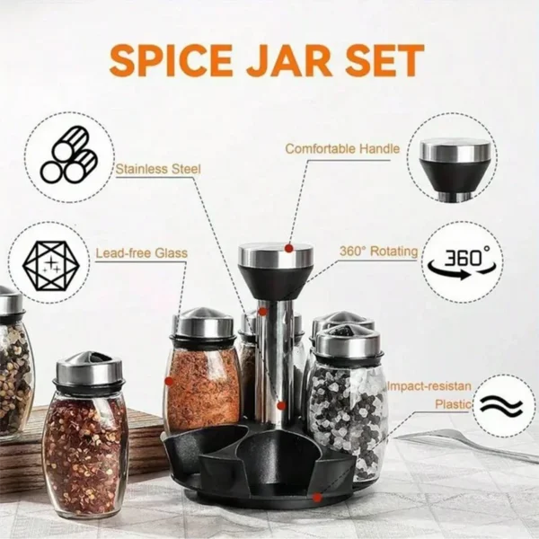1set Spice Jar Set Rack Glass Organizer Rotating Glass Seasoning Sugar Pepper Bottles Salt Shakers Holder Kitchen Storage Rack