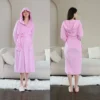 Terry Shower Kimono Robes Hooded For Women Long Sleeves Towel Bathrobe With Waist Girdle Female Cotton Sleepwear For Home Wear