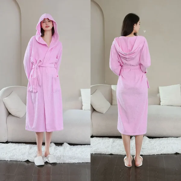 Terry Shower Kimono Robes Hooded For Women Long Sleeves Towel Bathrobe With Waist Girdle Female Cotton Sleepwear For Home Wear