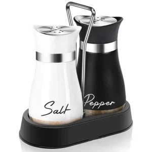 Kitchen Glass Spice Bottle Adjustable Refillable Salt and Pepper Shakers 2pcs Set with Shelf Spice Dispenser With Pour Holes