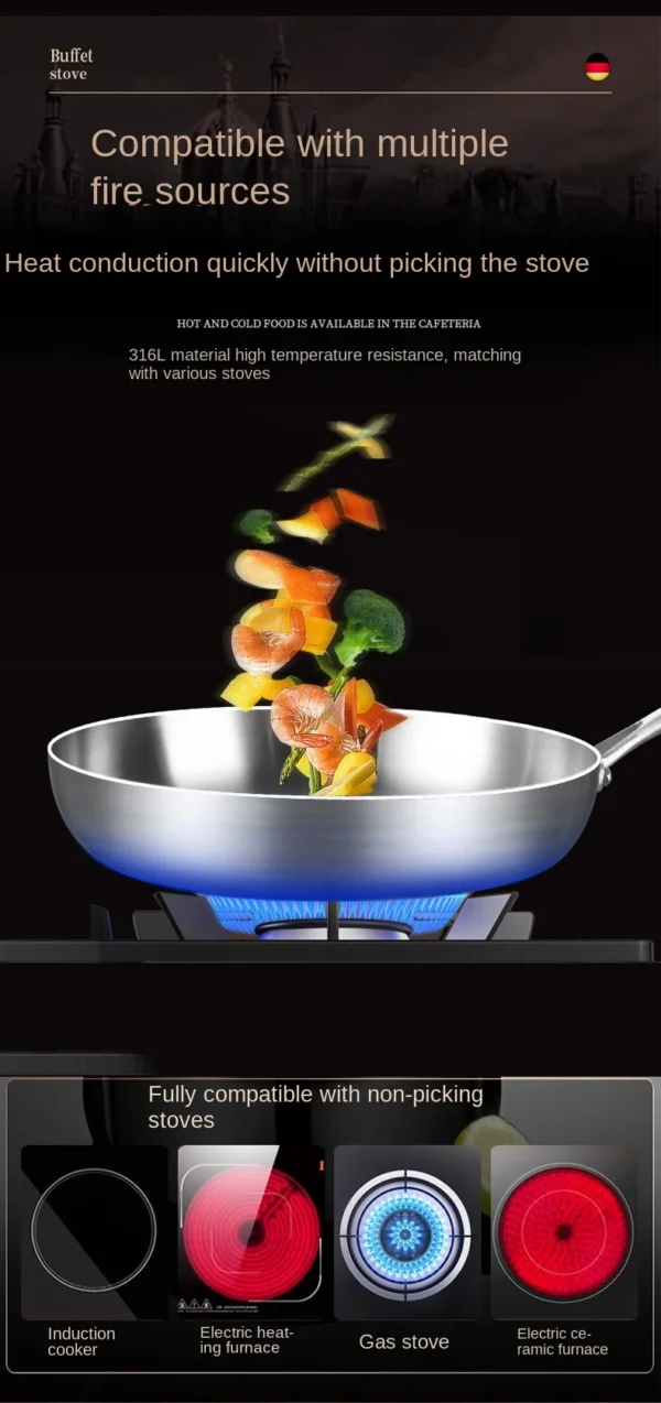 1pc 304 Stainless Steel Frying Pan, NonStick Pan Fried Steak Pot Uncoated Kitchen Cookware For Gas Stove and Induction Cooker