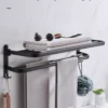 Bathroom Towel Rack Wall Mounted Space Aluminum Storage Shelf Black Double-layer Folding Towel Holder Bathroom Accessories