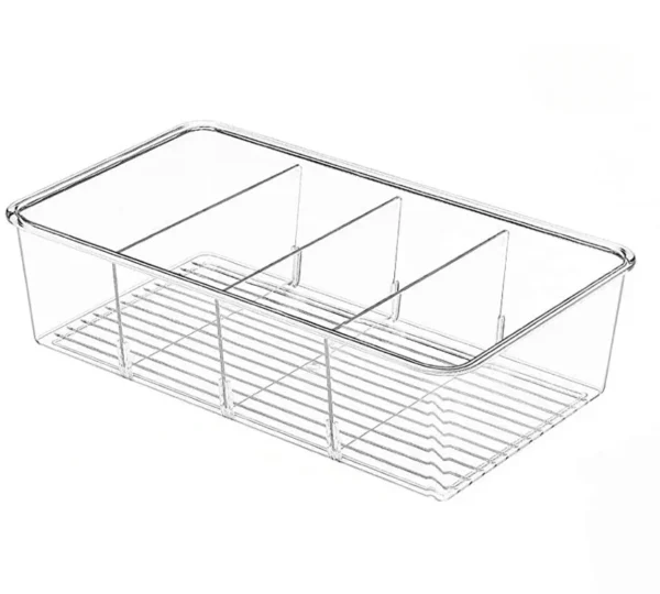 Refrigerator Organizer Bin Clear Plastic Food Storage Organizer Fridge Storage Box with Divider Freezer Pantry Kitchen Organizer