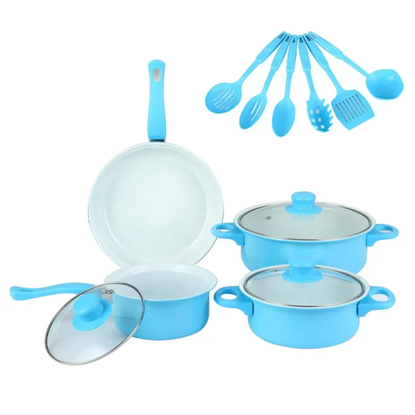 12Pcs Non Stick Cookware Set Milk Pot Maifan Stone Frying Pan with Lid Cooking Pot Set for All Types of Cooker