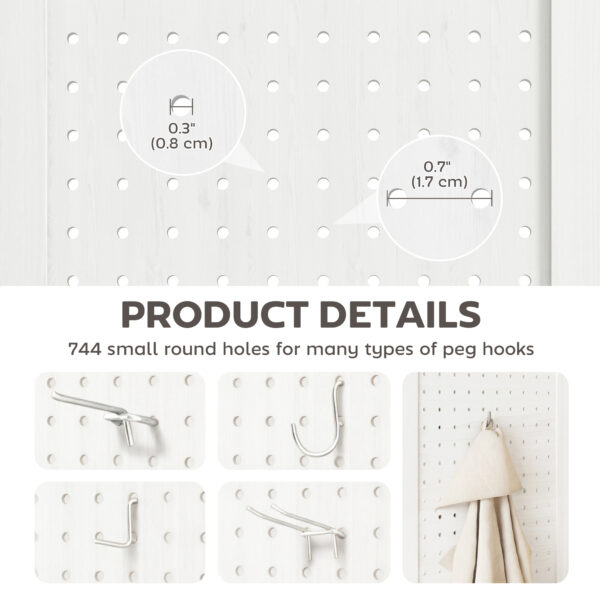 5.6 Ft. Tall 4-Panel Room Divider, Pegboard Panel Folding Privacy Screen, Partition Wall Divider for Bedroom, White