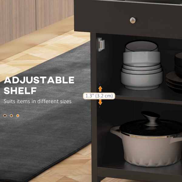 Sty46b199bf67ae13.jpg Rolling Kitchen Cart with Drawer and Glass Door Cabinet, Kitchen Island on Wheels with Towel Rack, Black