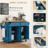 SwKda21968153a60c.jpg Kitchen Island with Storage, Rolling Trolley Cart with Rubber Wood Top, Spice Rack, Towel Rack, Blue