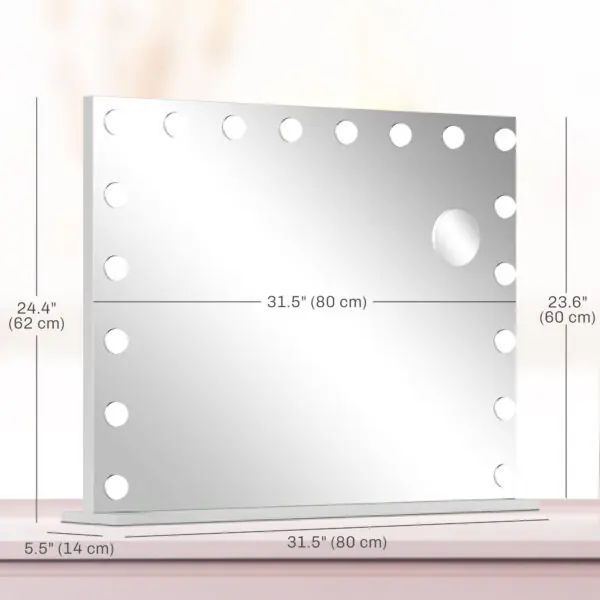 Syqdf919b7c718791.jpg Hollywood Vanity Mirror with Lights, 31.5" x 24.4" Lighted Makeup Mirror with 3 Colour, 10X Magnifying, USB Port, White