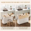 Kitchen Island with Storage, Rolling Kitchen Island with Drop Leaf, Rubber Wood Top and Adjustable Shelves, Cream White