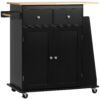 Rolling Kitchen Island Trolley Storage Cart with Rubber Wood Top, 3-Tier Spice Rack, Towel Rack Home Kitchen Carts, Black