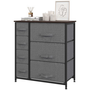 Dresser for Bedroom with 7 Drawers, Chest of Drawers with Metal Frame, Fabric Dresser for Living Room, Dark Grey